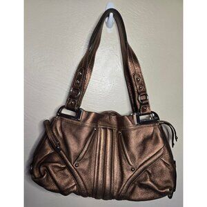 B. Makowsky Large Bronze Leather Shoulder Bag Carry-All Glamorous Fancy Date